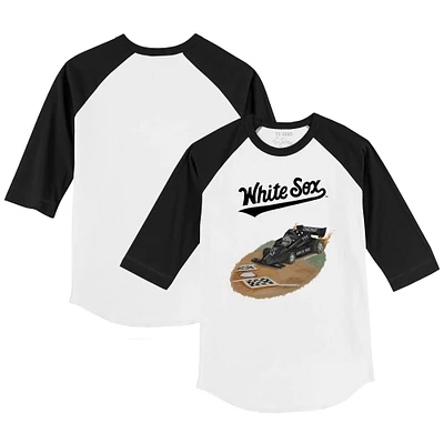 Youth Tiny Turnip White/Black Chicago White Sox Race Car 3/4-Sleeve Raglan T-Shirt