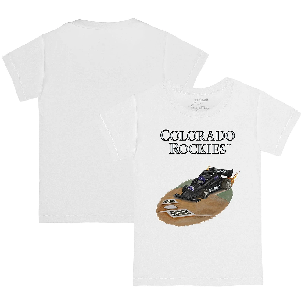 Youth Tiny Turnip White Colorado Rockies Race Car T-Shirt