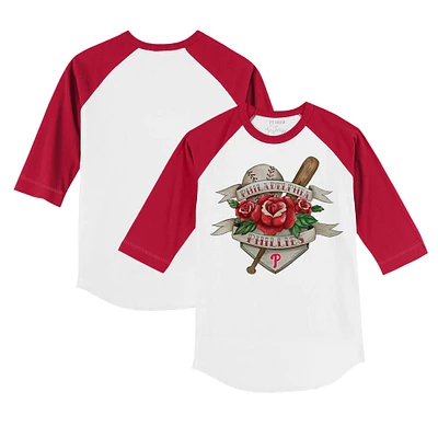Youth Tiny Turnip White/Red Philadelphia Phillies Tattoo Rose 3/4-Sleeve Raglan T-Shirt