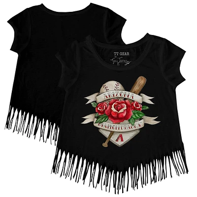 Girls Youth Tiny Turnip Black Arizona Diamondbacks Tattoo Rose Fringe T-Shirt