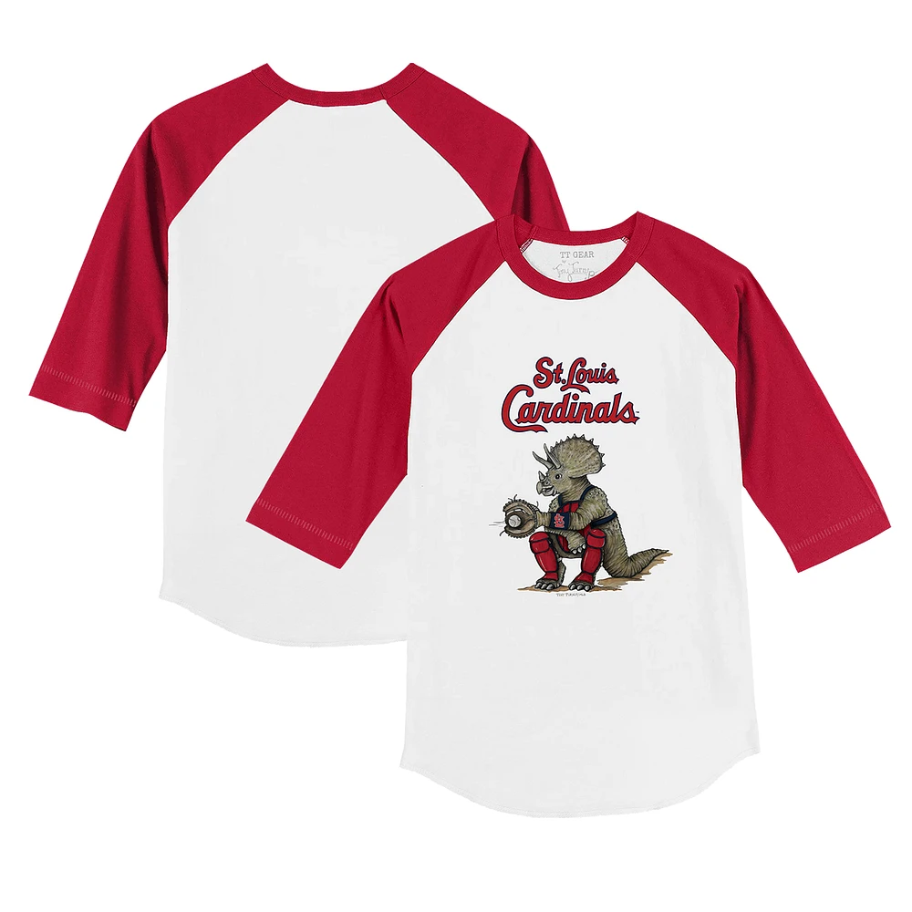 Youth Tiny Turnip White/Red St. Louis Cardinals Triceratops 3/4-Sleeve Raglan T-Shirt