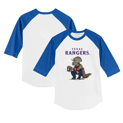 Youth Tiny Turnip White/Royal Texas Rangers Triceratops 3/4-Sleeve Raglan T-Shirt
