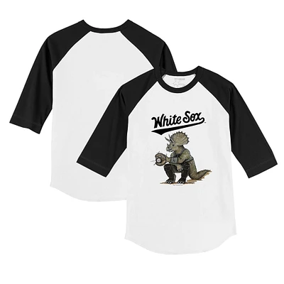 Youth Tiny Turnip White/Black Chicago White Sox Triceratops 3/4-Sleeve Raglan T-Shirt