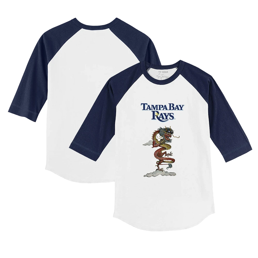 Youth Tiny Turnip White/Navy Tampa Bay Rays 2024 Year of the Dragon 3/4-Sleeve Raglan T-Shirt