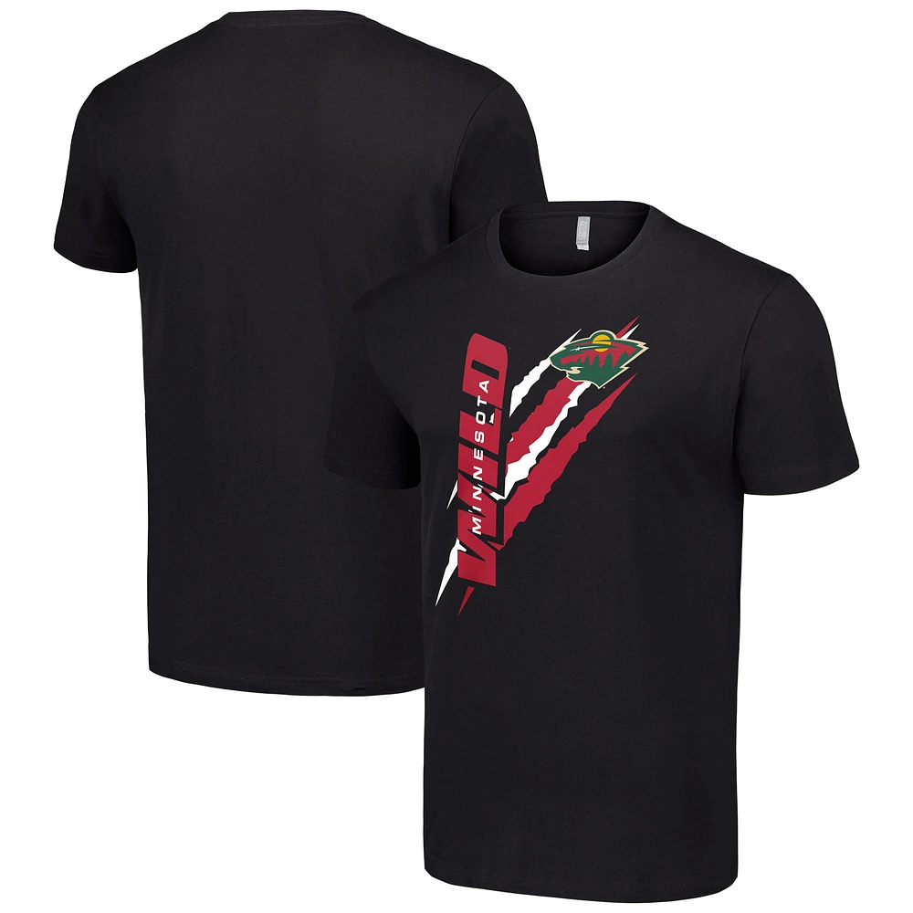 Men's Starter Black Minnesota Wild Color Scratch T-Shirt