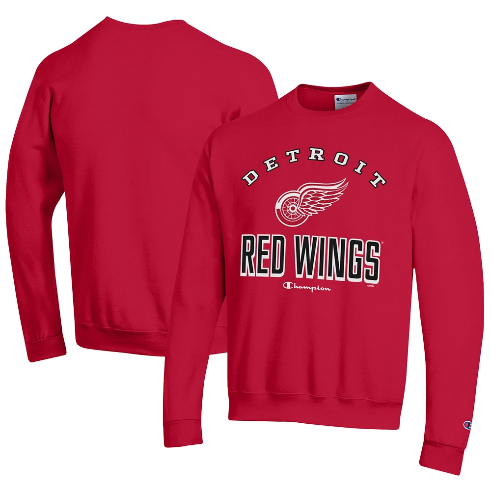 Men's Champion Red Detroit Wings Eco Powerblend Crewneck Sweatshirt