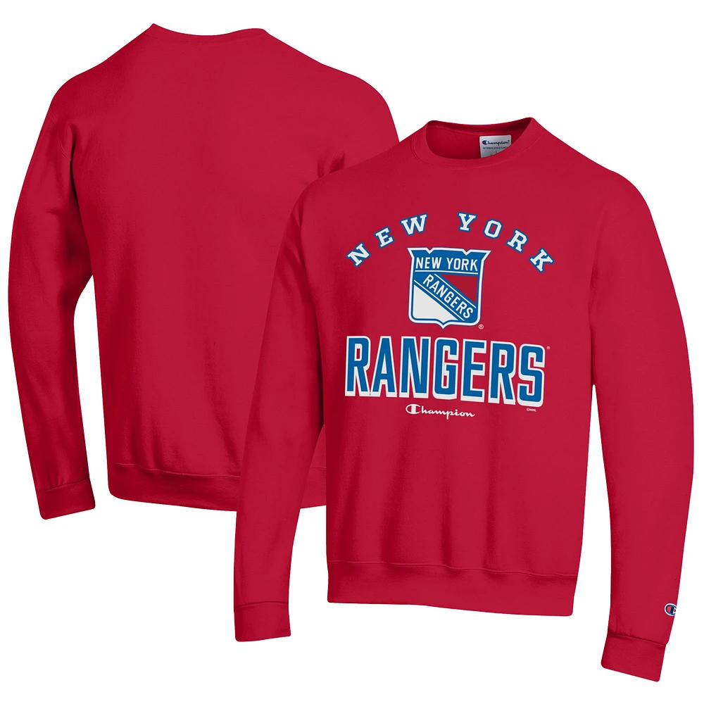 Men's Champion Red New York Rangers Eco Powerblend Crewneck Sweatshirt