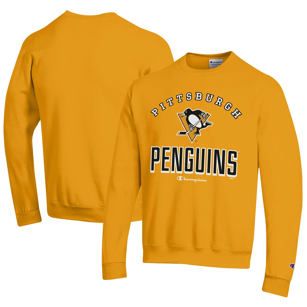 Men's Champion Gold Pittsburgh Penguins Eco Powerblend Crewneck Sweatshirt
