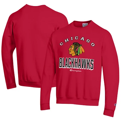 Men's Champion Red Chicago Blackhawks Eco Powerblend Crewneck Sweatshirt