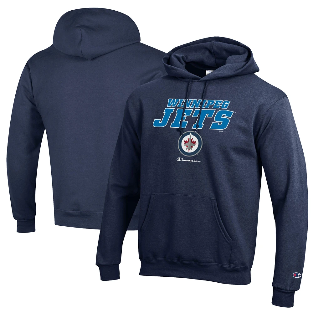 Men's Champion Navy Winnipeg Jets Eco Powerblend Pullover Hoodie