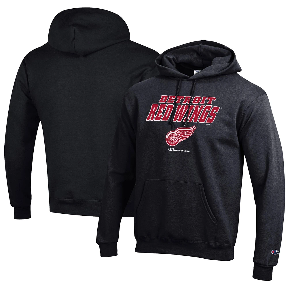Men's Champion Black Detroit Red Wings Eco Powerblend Pullover Hoodie