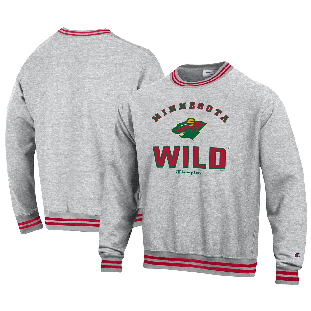 Men's Champion Heather Gray Minnesota Wild Reverse Weave Yarn Dye Pullover Sweatshirt