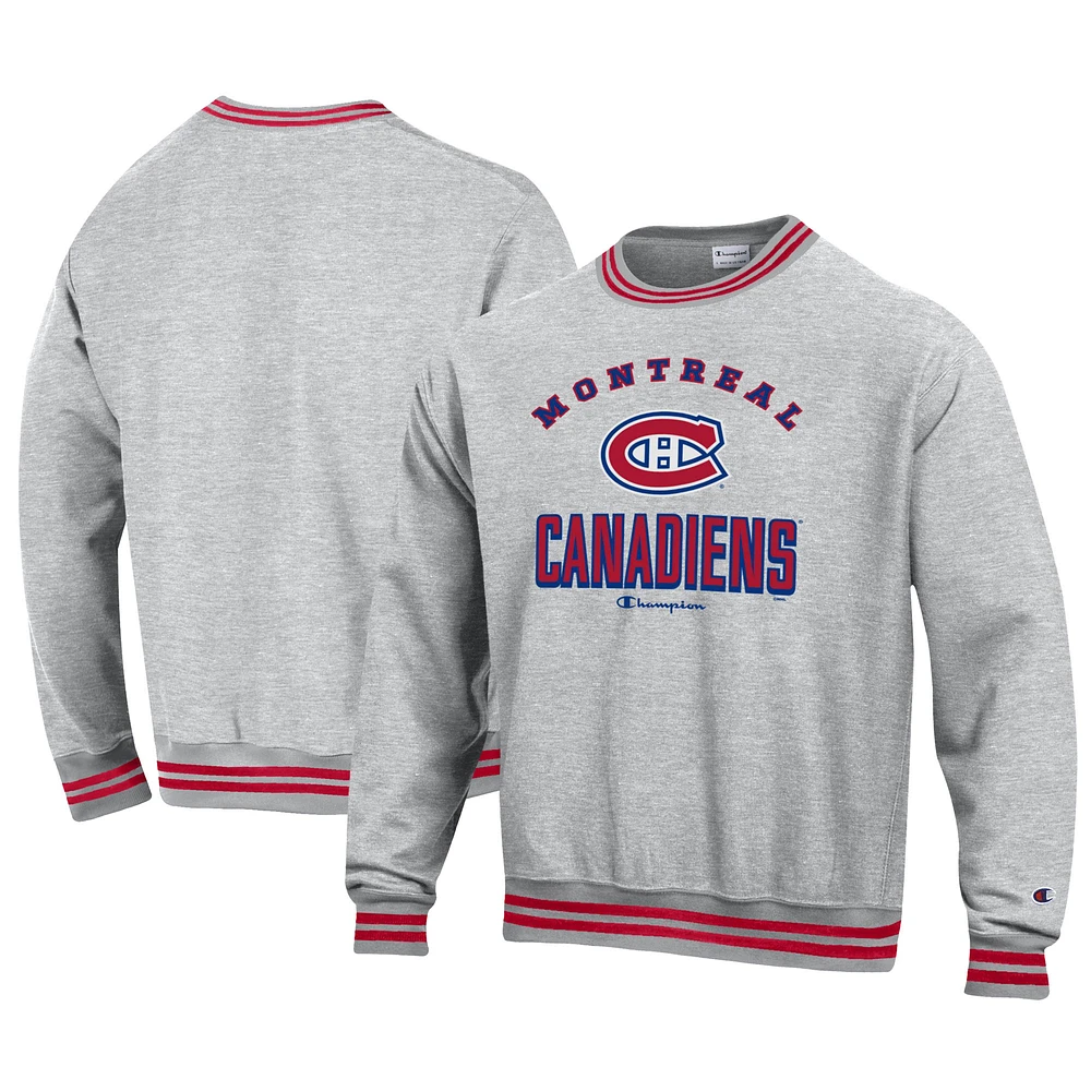 Men's Champion Heather Gray Montreal Canadiens Reverse Weave Yarn Dye Pullover Sweatshirt