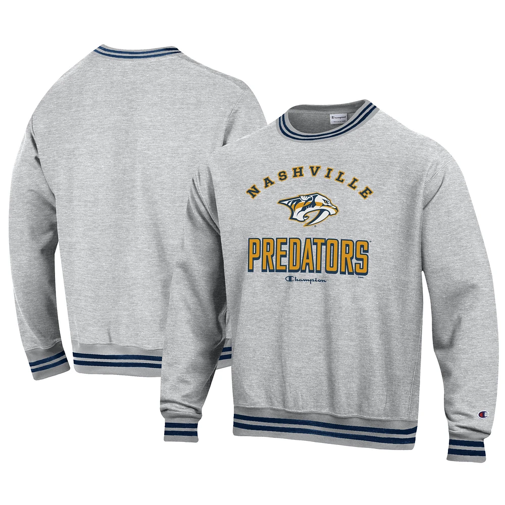 Men's Champion Heather Gray Nashville Predators Reverse Weave Yarn Dye Pullover Sweatshirt