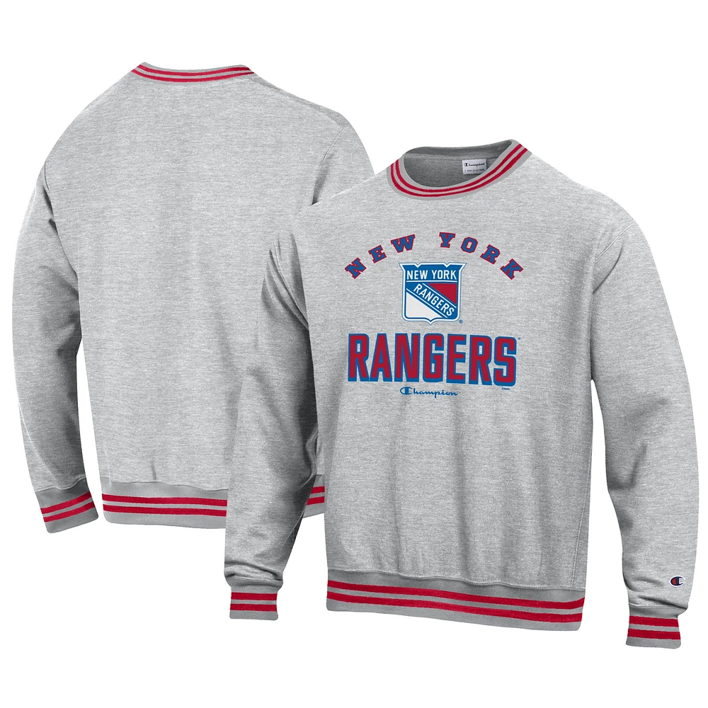 Men's Champion Heather Gray New York Rangers Reverse Weave Yarn Dye Pullover Sweatshirt