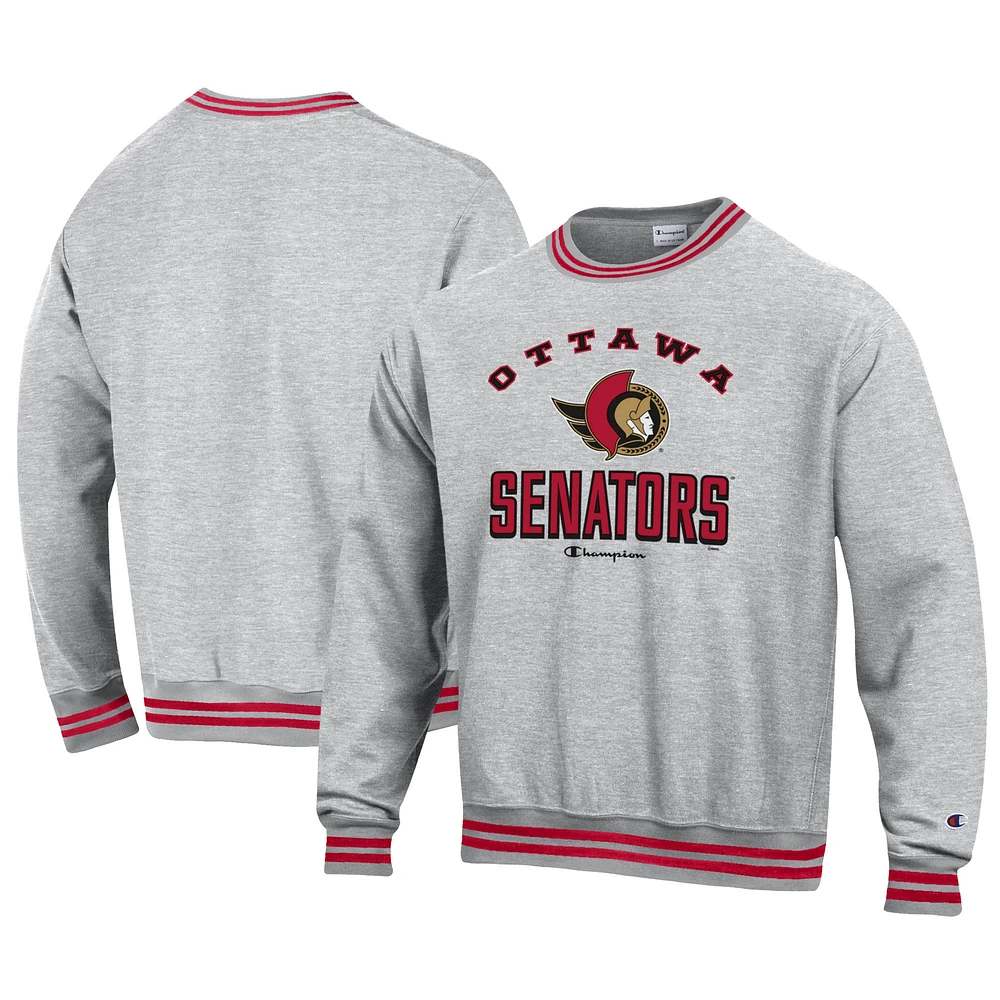 Men's Champion Heather Gray Ottawa Senators Reverse Weave Yarn Dye Pullover Sweatshirt