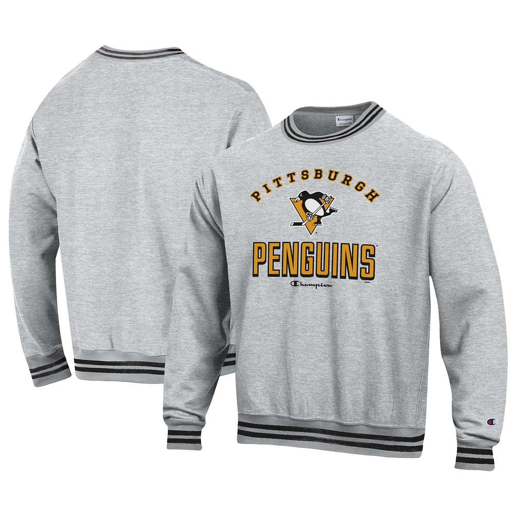 Men's Champion Heather Gray Pittsburgh Penguins Reverse Weave Yarn Dye Pullover Sweatshirt