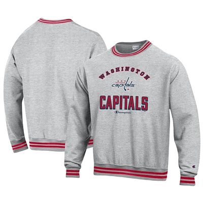 Men's Champion Heather Gray Washington Capitals Reverse Weave Yarn Dye Pullover Sweatshirt