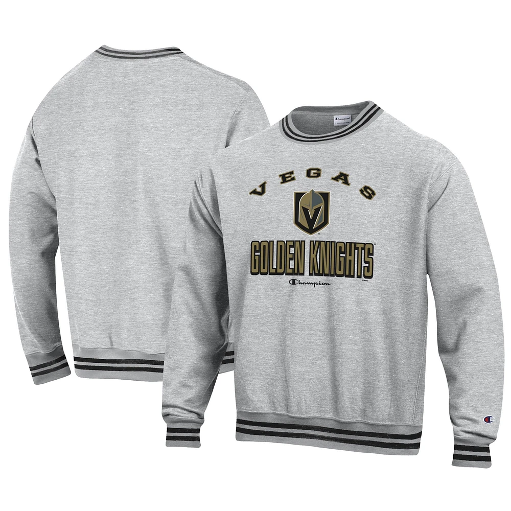Men's Champion Heather Gray Vegas Golden Knights Reverse Weave Yarn Dye Pullover Sweatshirt