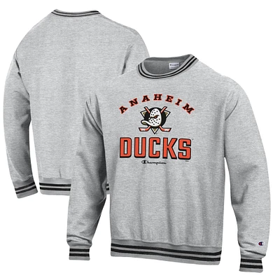 Men's Champion Heather Gray Anaheim Ducks Reverse Weave Yarn Dye Pullover Sweatshirt