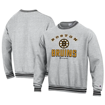 Men's Champion Heather Gray Boston Bruins Reverse Weave Yarn Dye Pullover Sweatshirt