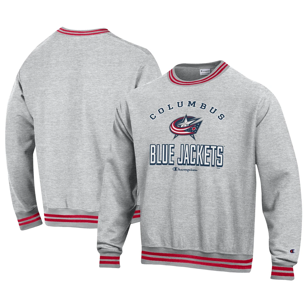 Men's Champion Heather Gray Columbus Blue Jackets Reverse Weave Yarn Dye Pullover Sweatshirt