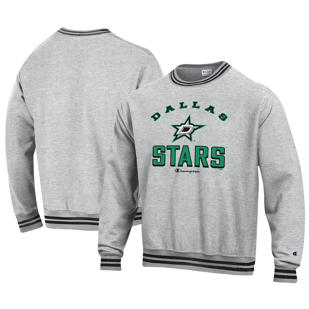Men's Champion Heather Gray Dallas Stars Reverse Weave Yarn Dye Pullover Sweatshirt