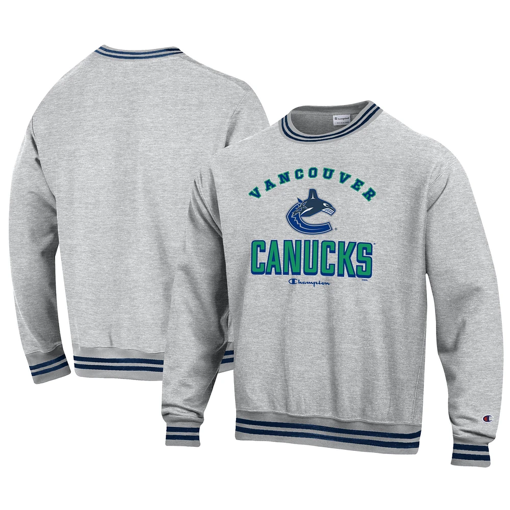 Men's Champion Heather Gray Vancouver Canucks Reverse Weave Yarn Dye Pullover Sweatshirt