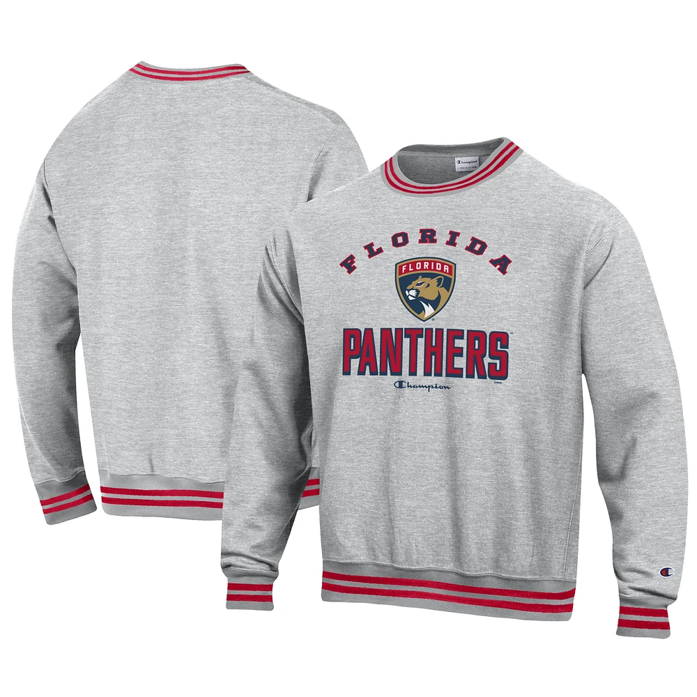 Men's Champion Heather Gray Florida Panthers Reverse Weave Yarn Dye Pullover Sweatshirt