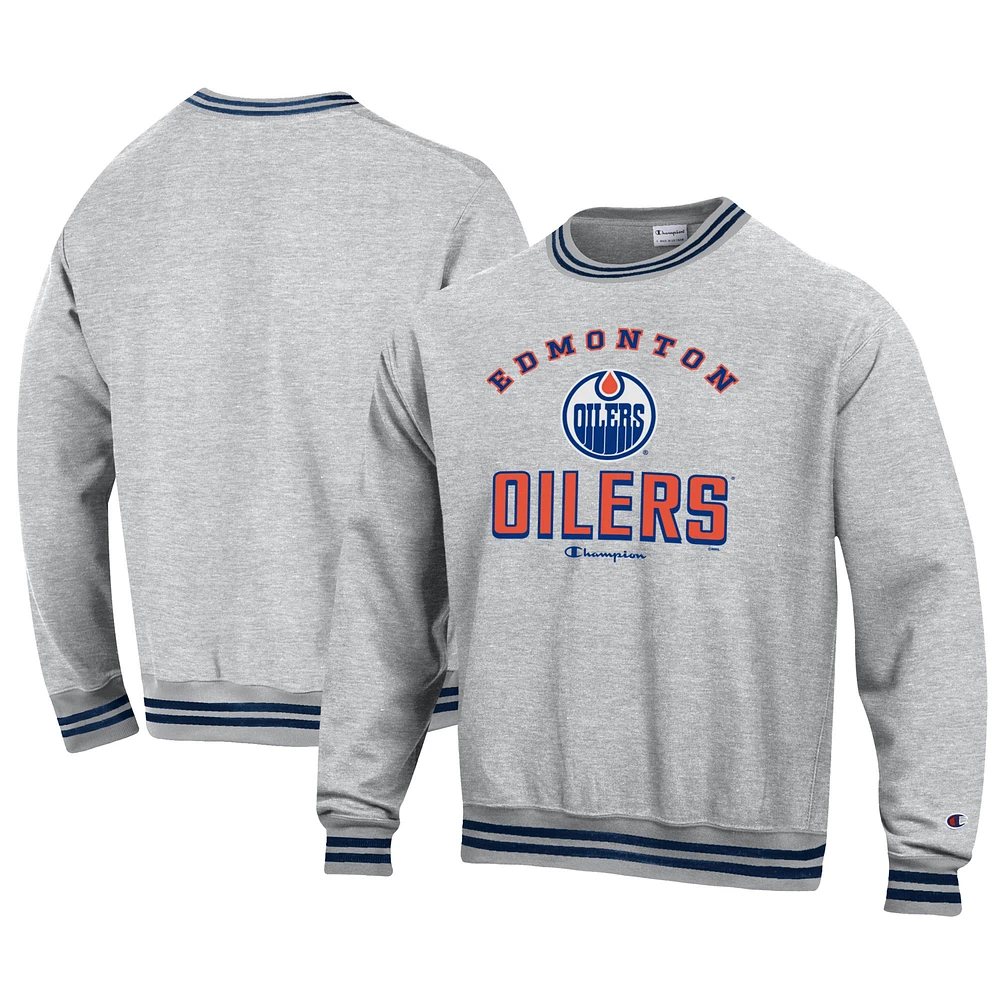 Men's Champion Heather Gray Edmonton Oilers Reverse Weave Yarn Dye Pullover Sweatshirt