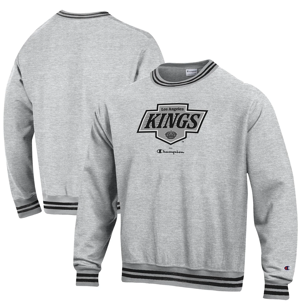 Men's Champion Heather Gray Los Angeles Kings Reverse Weave Yarn Dye Pullover Sweatshirt