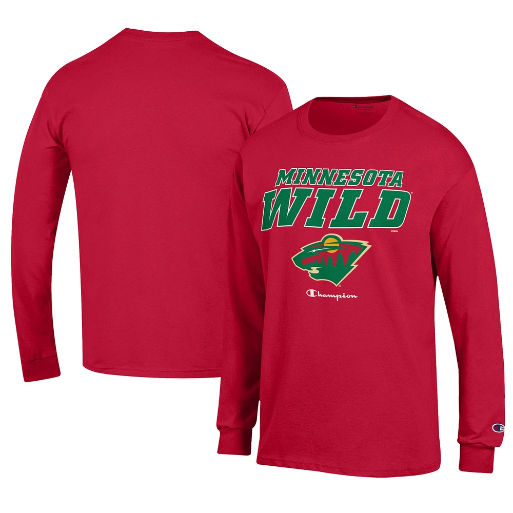 Men's Champion Red Minnesota Wild Long-Sleeve Jersey T-Shirt