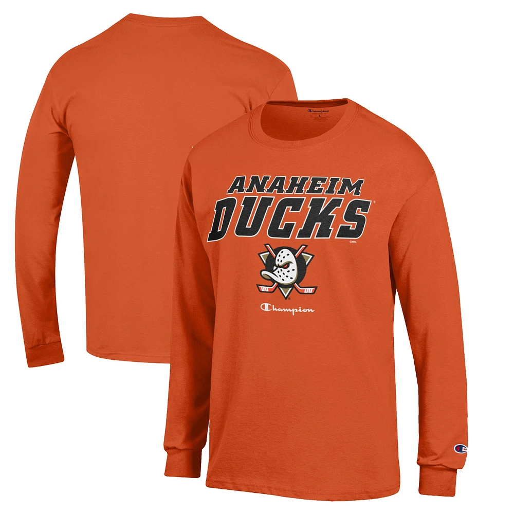 Men's Champion Orange Anaheim Ducks Long-Sleeve Jersey T-Shirt