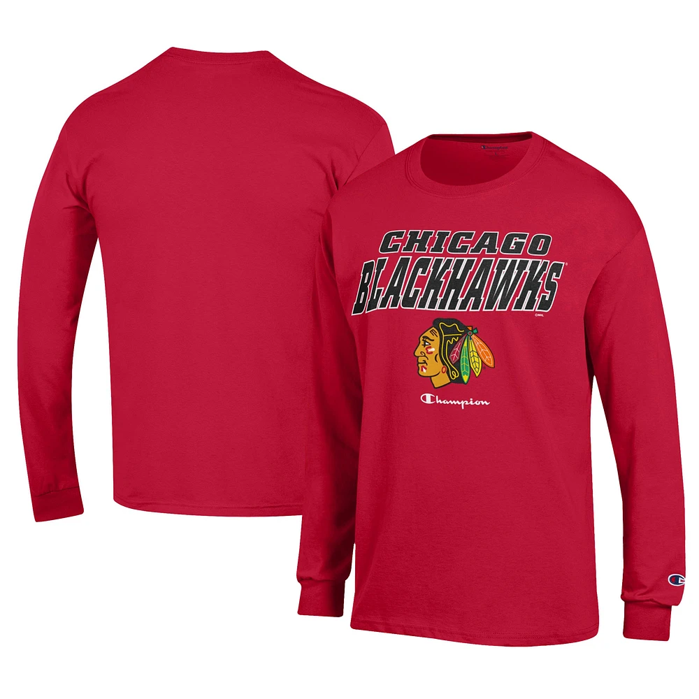 Men's Champion Red Chicago Blackhawks Long-Sleeve Jersey T-Shirt