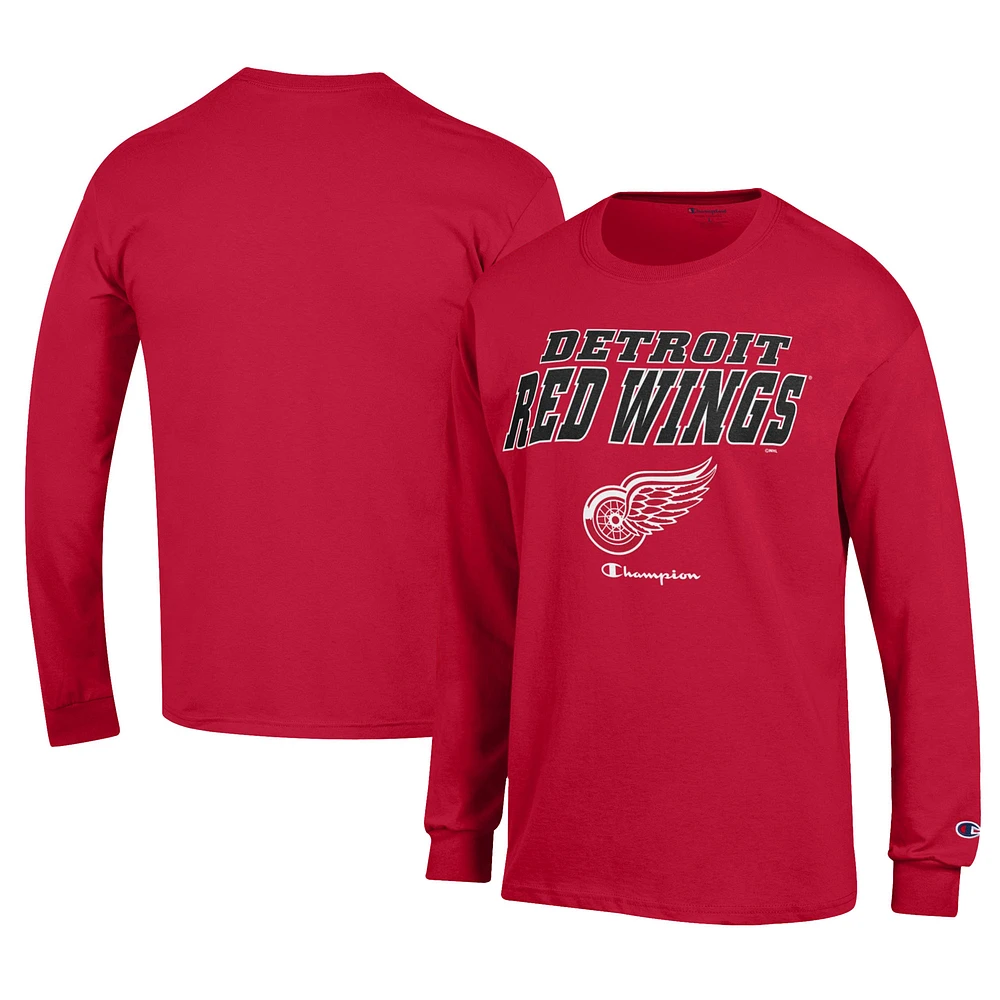 Men's Champion Red Detroit Wings Long-Sleeve Jersey T-Shirt
