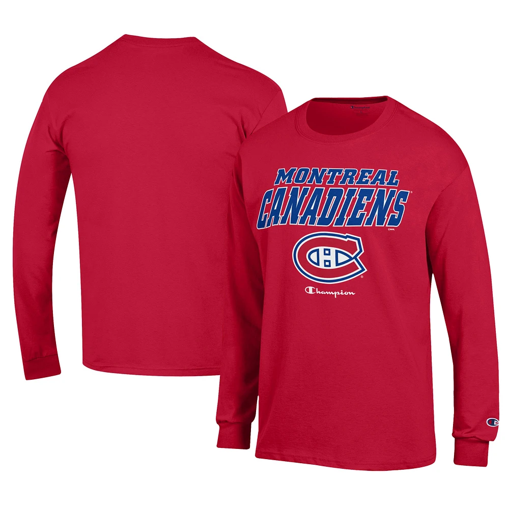 Men's Champion Red Montreal Canadiens Long-Sleeve Jersey T-Shirt