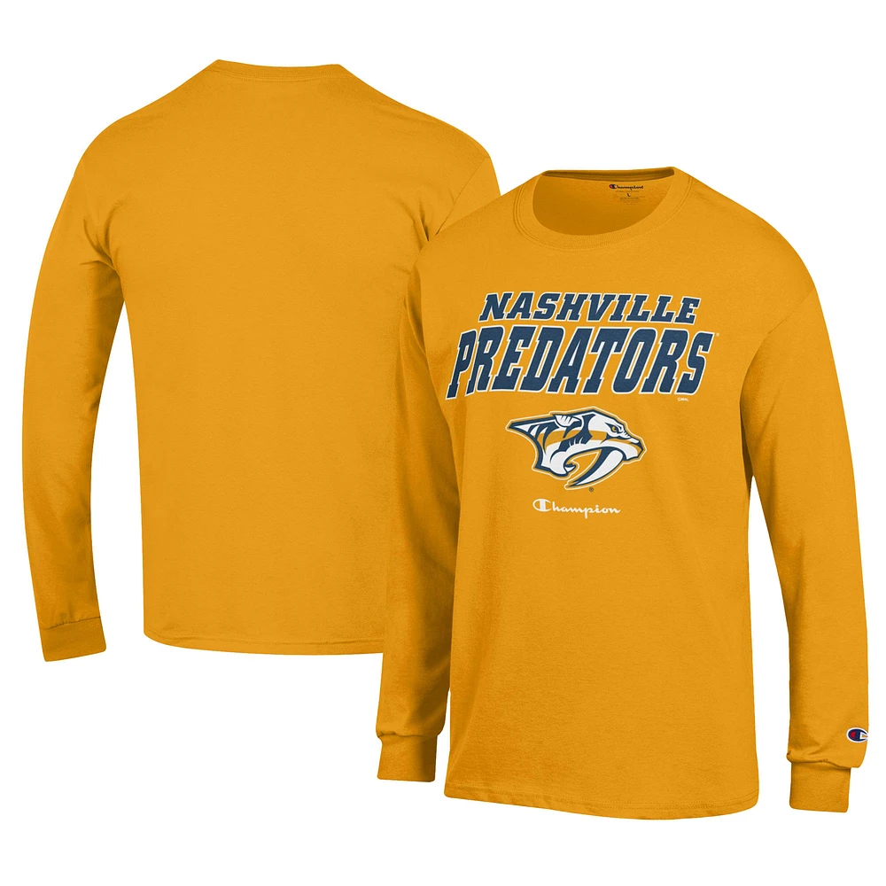 Men's Champion Gold Nashville Predators Long-Sleeve Jersey T-Shirt