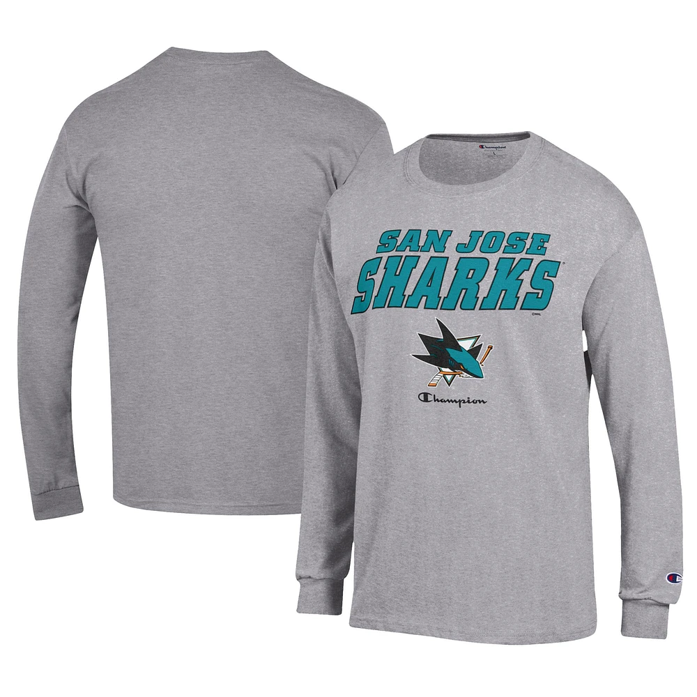 Men's Champion Gray San Jose Sharks Long-Sleeve Jersey T-Shirt