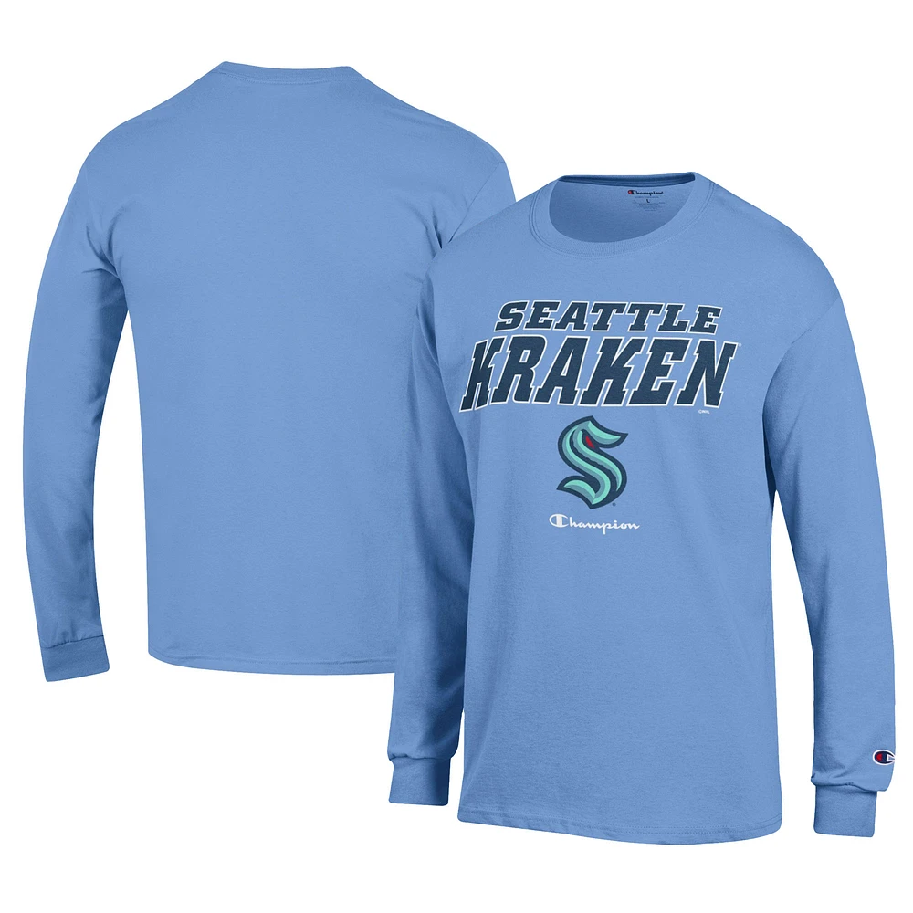 Men's Champion Light Blue Seattle Kraken Long-Sleeve Jersey T-Shirt