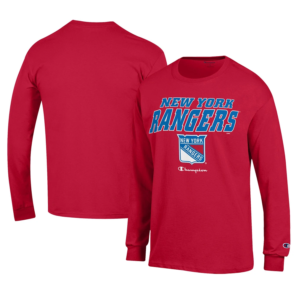Men's Champion Red New York Rangers Long-Sleeve Jersey T-Shirt