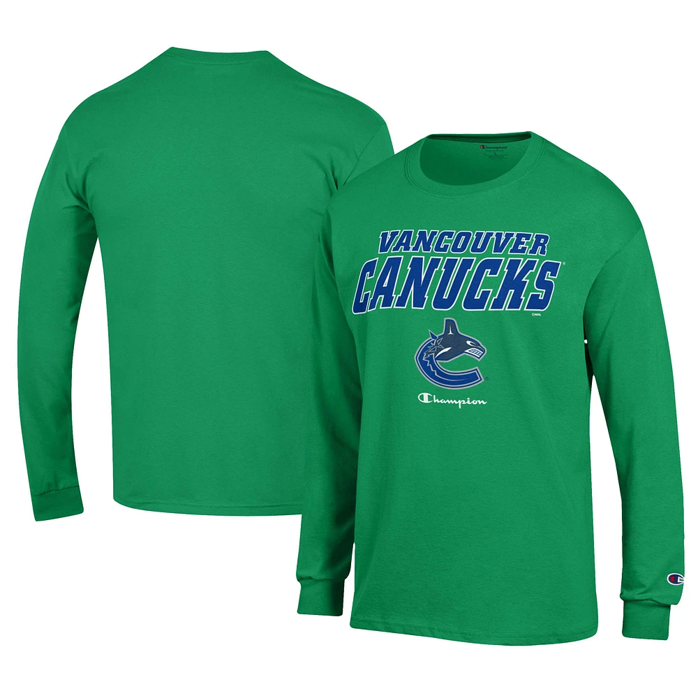 Men's Champion Green Vancouver Canucks Long-Sleeve Jersey T-Shirt