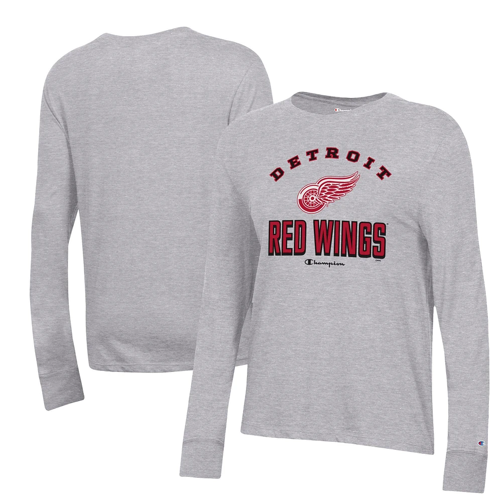 Women's Champion Heather Gray Detroit Red Wings Core Long Sleeve T-Shirt