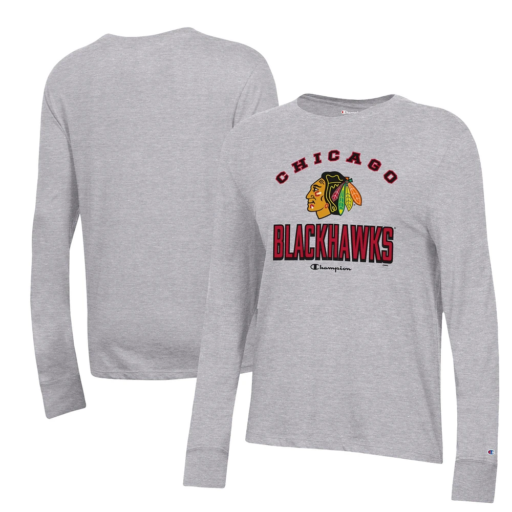 Women's Champion Heather Gray Chicago Blackhawks Core Long Sleeve T-Shirt