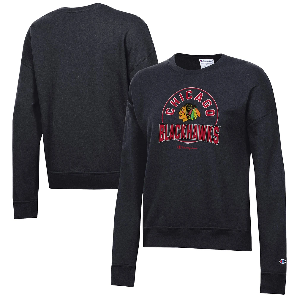 Women's Champion Black Chicago Blackhawks Powerblend Pullover Sweatshirt