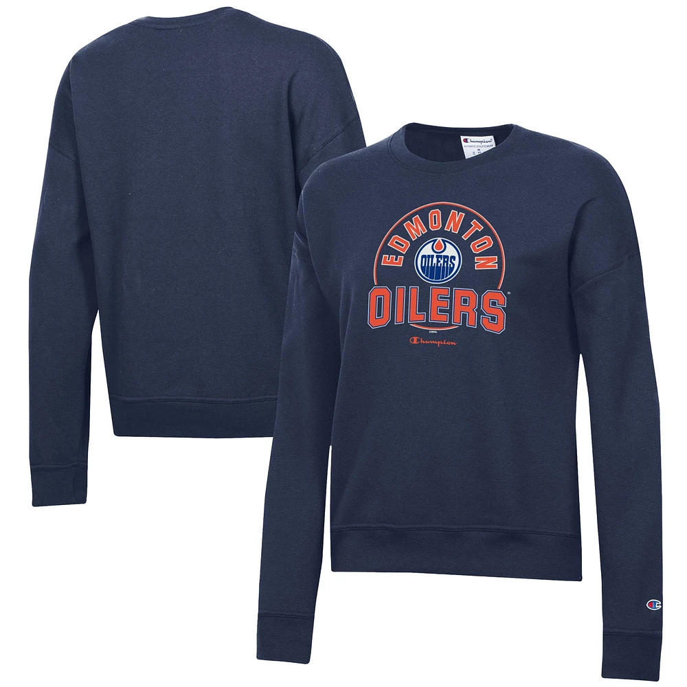 Women's Champion Navy Edmonton Oilers Powerblend Pullover Sweatshirt