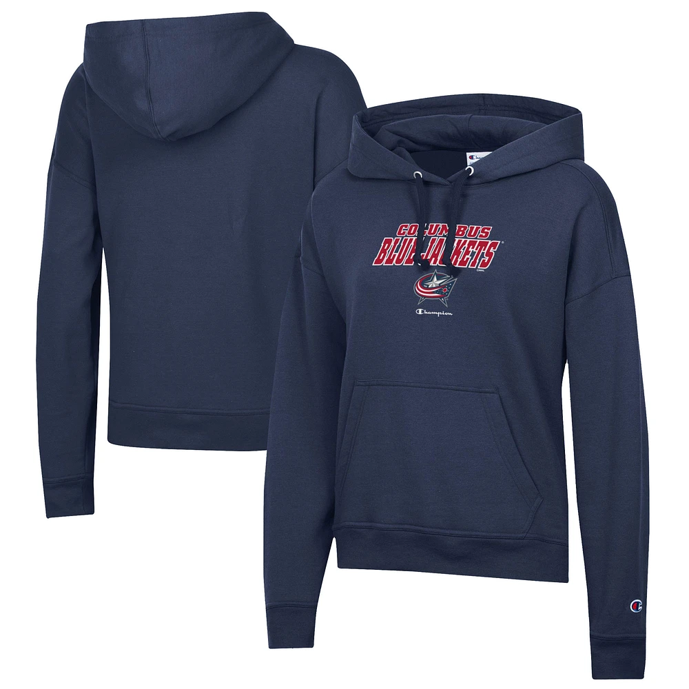 Women's Champion Navy Columbus Blue Jackets Powerblend Fleece Pullover Hoodie