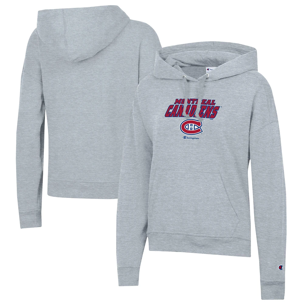 Women's Champion Gray Montreal Canadiens Powerblend Fleece Pullover Hoodie
