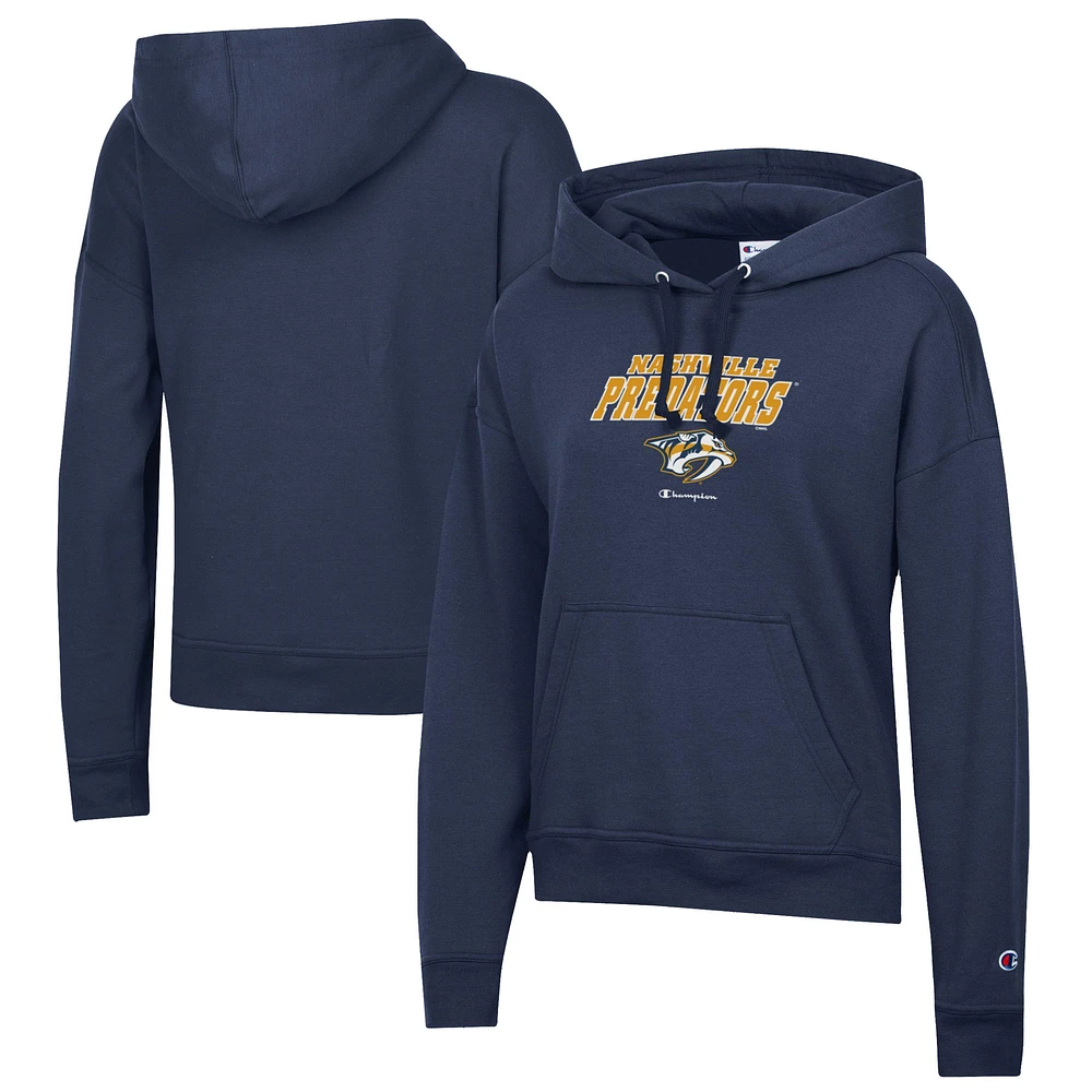 Women's Champion Navy Nashville Predators Powerblend Fleece Pullover Hoodie