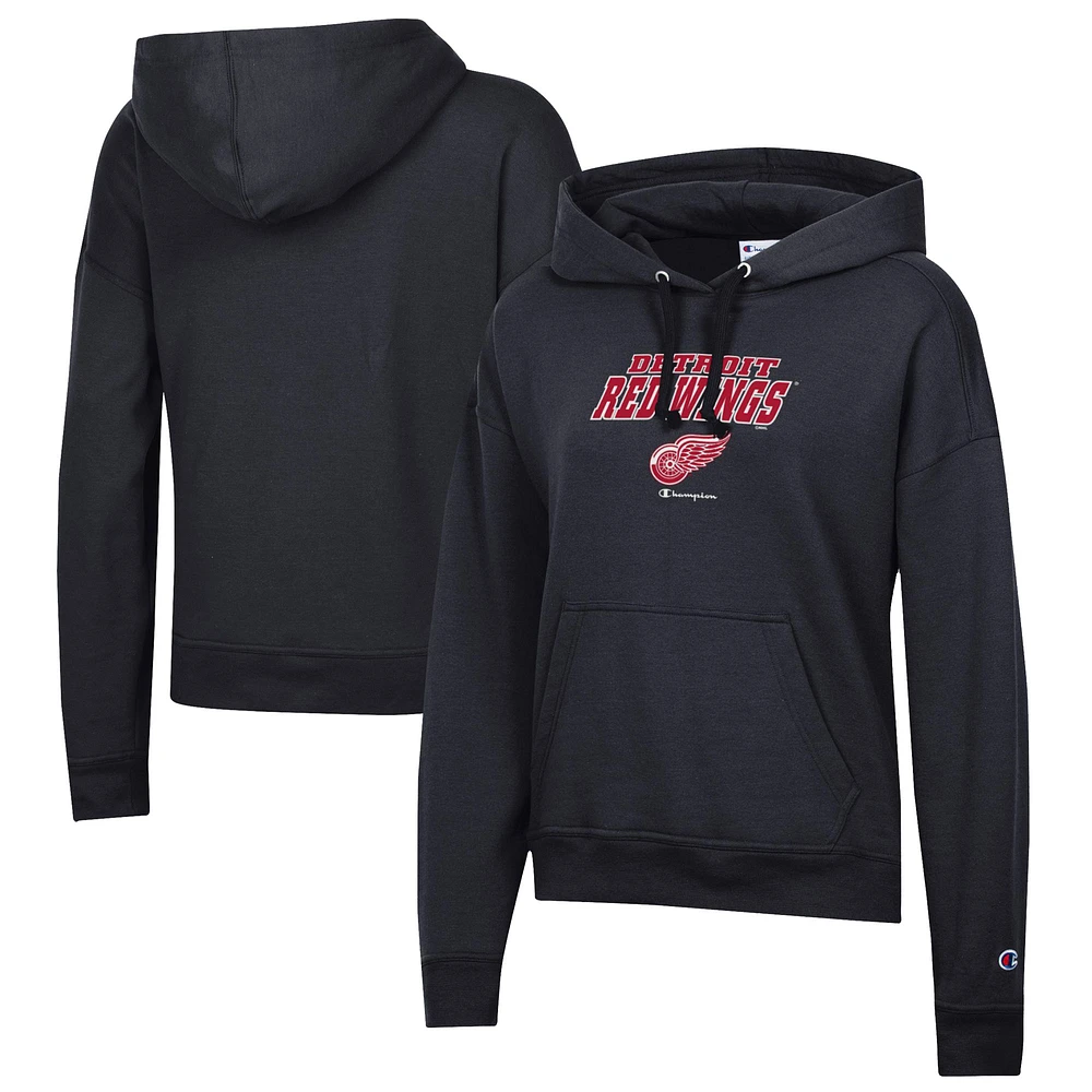 Women's Champion Black Detroit Red Wings Powerblend Fleece Pullover Hoodie