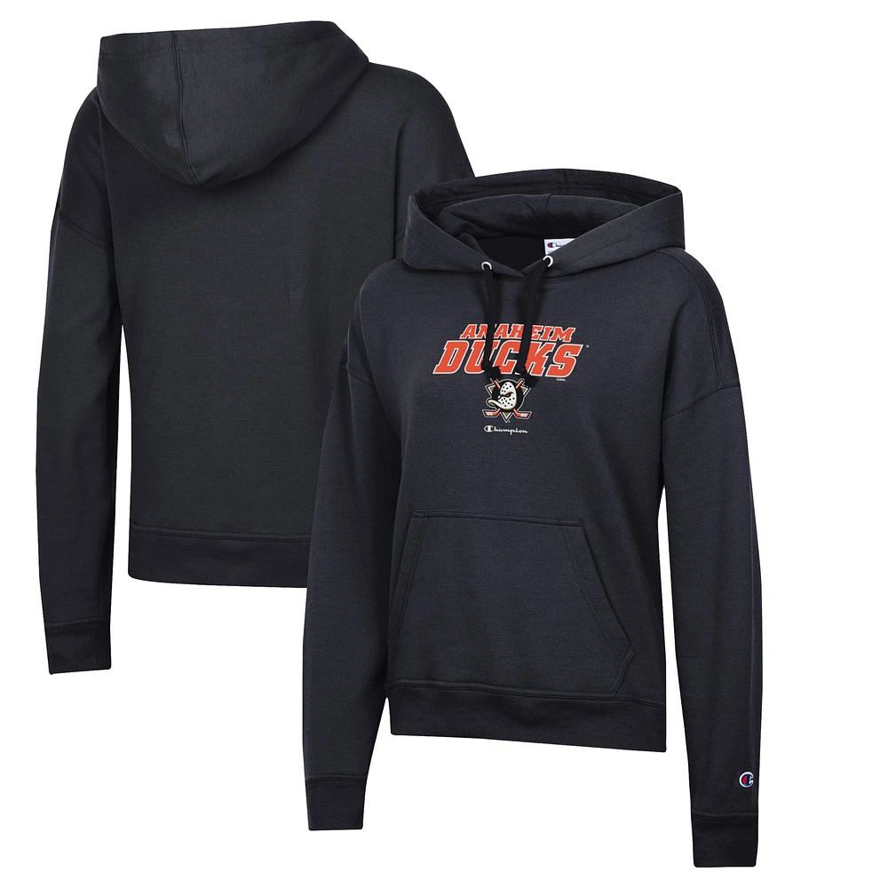 Women's Champion Black Anaheim Ducks Powerblend Fleece Pullover Hoodie
